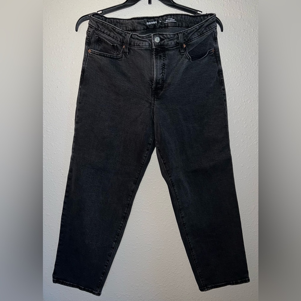Old Navy Women's Black Mid-Rise OG Loose Straight Leg Jeans
